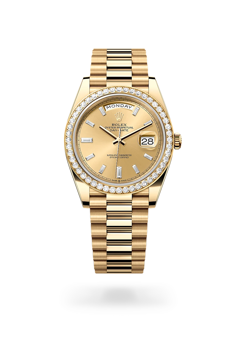 Rolex day-date em Oyster, 40 mm, ouro amarelo e diamantes m228348rbr-0002 em Marcolino